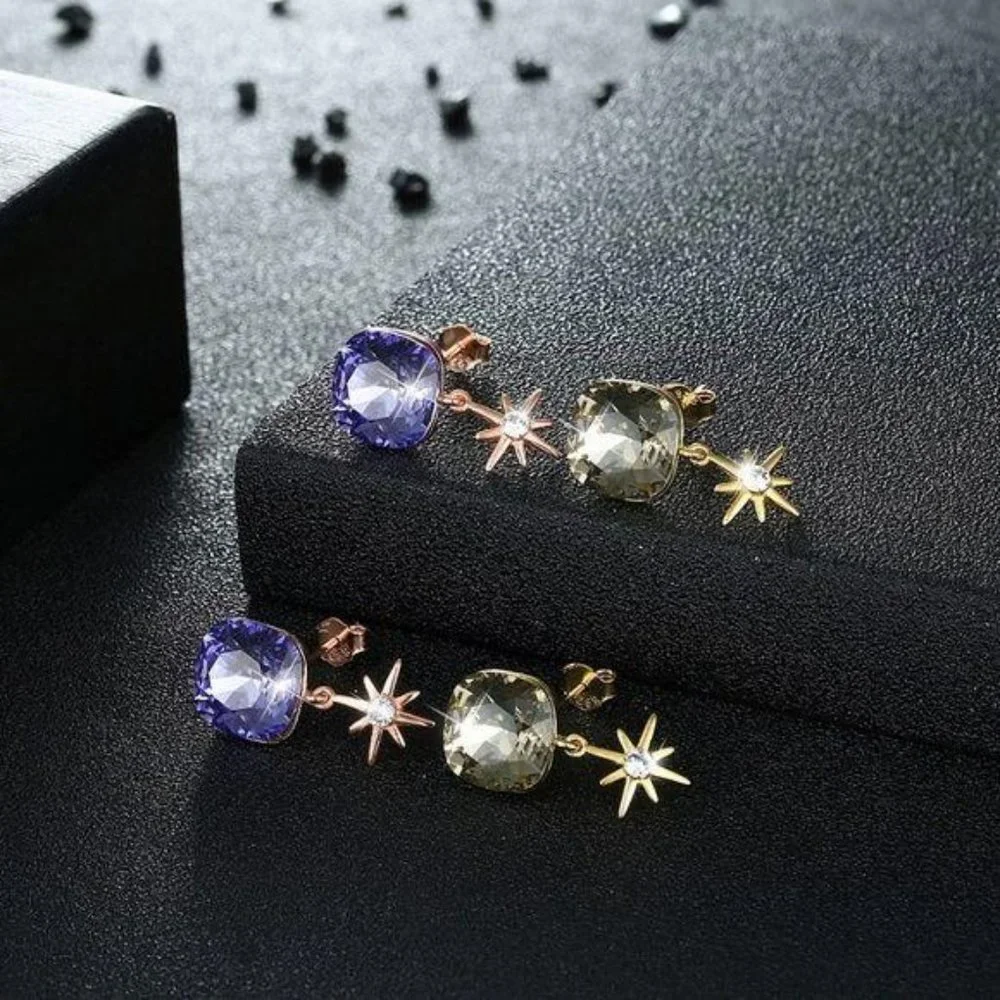 Purple GENUINE SWAROVSKI Made Crystal Star Earring
